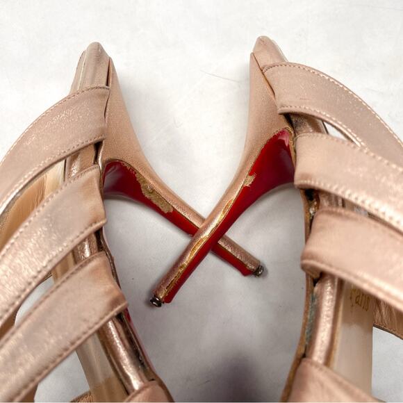 Christian Louboutin Rose Gold Strappy Twist Knot Leather Mule Sandal Heels 39.5 - Picture 9 of 14